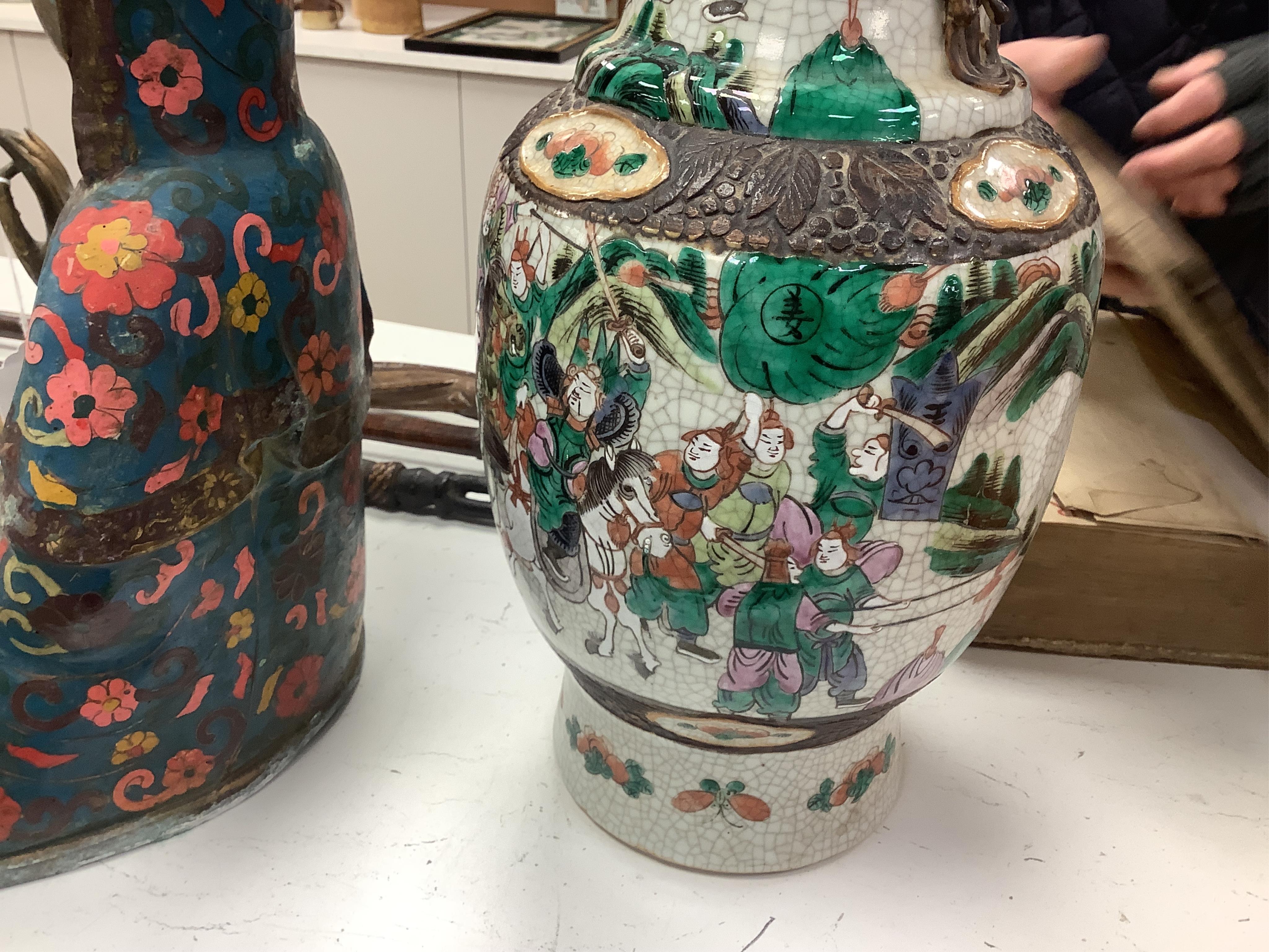 A large Chinese baluster crackle glazed vase, early 20th century, 44.5cm high. Condition - fair